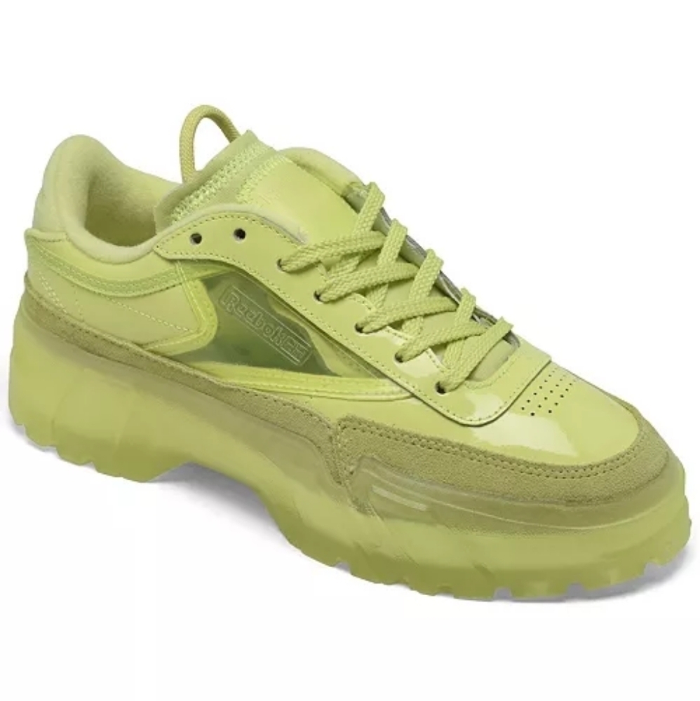 Reebok X Cardi B Club C Chunky Platform Sneakers in High Vis Green Size 36.5